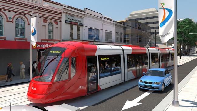 Artist's impression of the light rail in Parramatta CBD. Supplied.