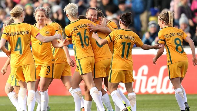 The Australian Matildas, who in 2016 lost 7-0 in a training match against Newcastle Jets teenagers. Picture: Jack Thomas/Getty Images