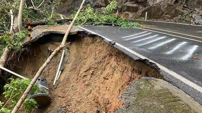 Damage to the Kuranda Range Road caused by heavy rain brought by ex-Cyclone Jasper. Queensland Police Service