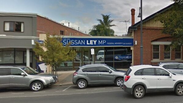 Five people were arrested after protesting out the front of Sussan Ley's office on Kiewa Street, Albury. Picture: Google