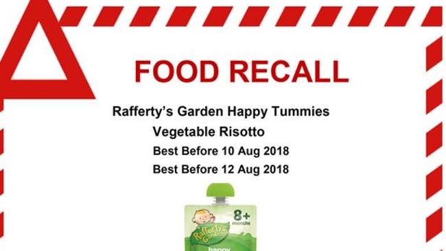 Rafferty's Garden Happy Tummies Vegetable Risotto has been recalled amid fears it may contain glass.