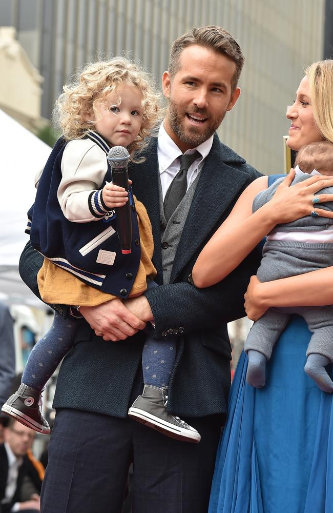 The couple with daughters James and Ines at Ryan Reynolds’ Hollywood Walk of Fame star ceremony in 2016. Picture: Axelle/Bauer-Griffin/FilmMagic