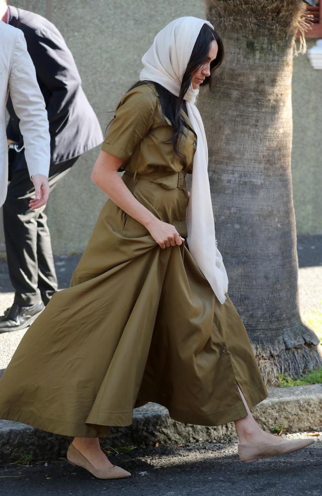 Meghan wore beige flats to the Mosque. Picture: Chris Jackson/Getty Images