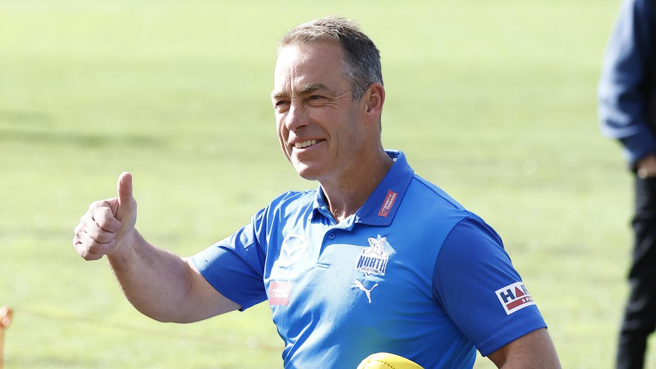 Clarkson give the thumbs up to North Melbourne fans. Picture: Darrian Traynor/Getty Images