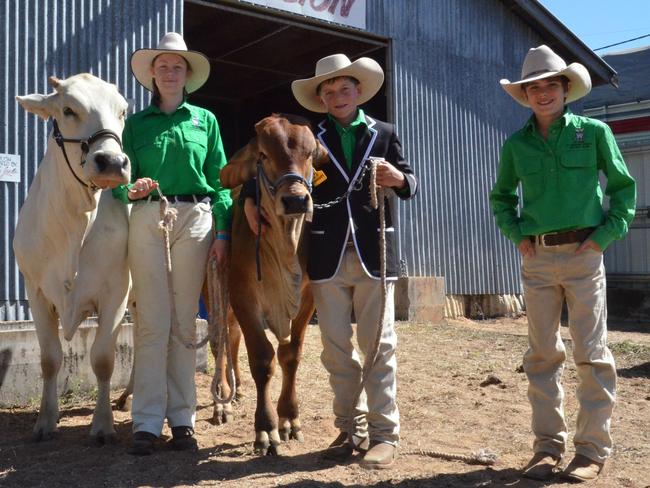 All Souls St Gabriels School Cattle Club members Charlette Deem, Ben Leake and Dustyn Allen at the Charters Towers Show. Picture: Trudy Brown