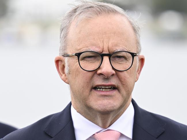 CANBERRA, AUSTRALIA  - NewsWire Photos - January 26, 2025:  Prime Minister Anthony Albanese holds a press conference at the 2025 Australian of the Year Awards at the National Arboretum in Canberra. Picture: NewsWire / Martin Ollman