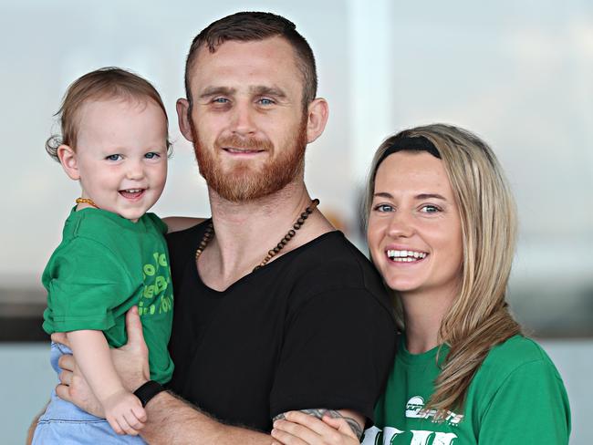 Dennis Hogan with daughter Aria and partner Brideen. Picture: Annette Dew