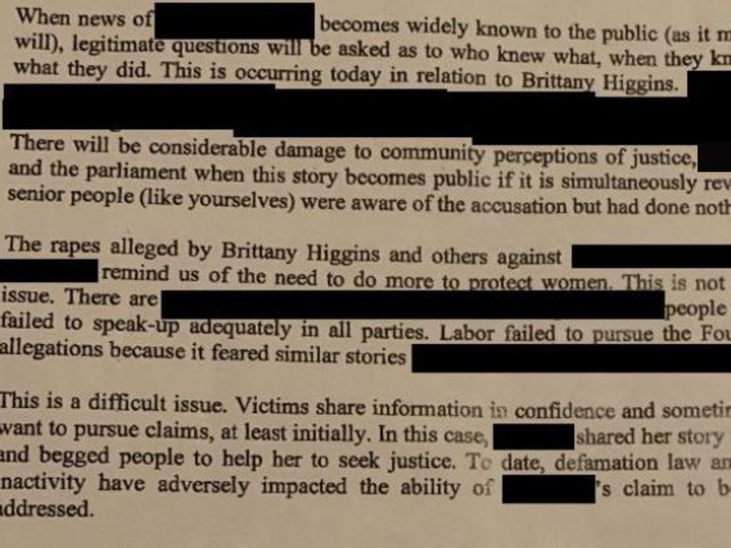 The anonymous letter sent to Prime Minister Scott Morrison was penned by 'friends' of a dead woman who was allegedly raped by a minister. Picture: Supplied