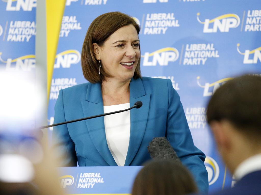 Deb Frecklington conceded defeat during her election speech, but did not contact Premier Annastacia Palaszczuk. Picture: Josh Woning