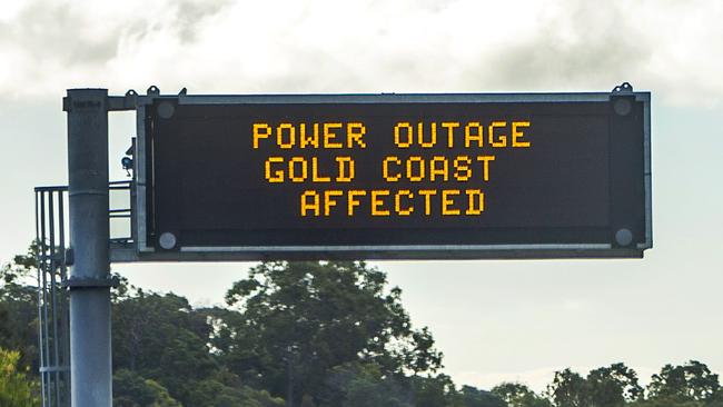 A warning sign on the Pacific Motorway at Helensvale on the Gold Coast. Picture: Nigel Hallett