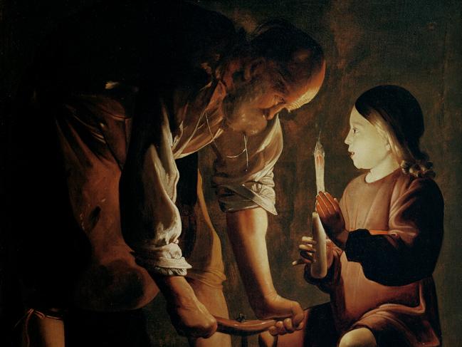 XIR182538 St. Joseph, the Carpenter (oil on canvas) by Tour, Georges de la (1593-1652); 120.5x80.8 cm; Musee des Beaux-Arts et d'Archeologie, Besancon, France; Giraudon; French,  out of copyright