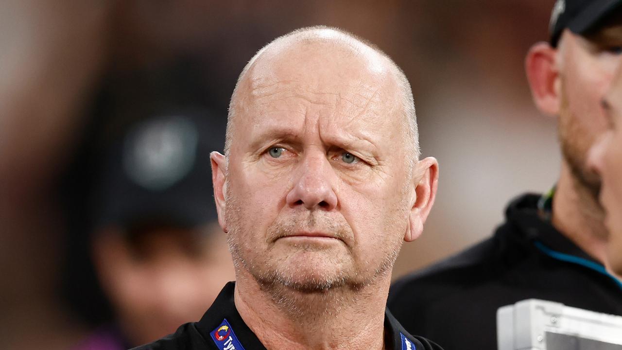 MELBOURNE, AUSTRALIA - MARCH 15: Ken Hinkley, Senior Coach of the Power looks on during the 2025 AFL Round 01 match between the Collingwood Magpies and the Port Adelaide Power at the Melbourne Cricket Ground on March 15, 2025 in Melbourne, Australia. (Photo by Michael Willson/AFL Photos via Getty Images)