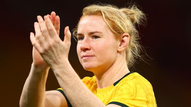 Clare Polkinghorne will start in her final appearance for the Matildas against Chinese Taipei on Saturday night. Picture: Chris Hyde / Getty Images