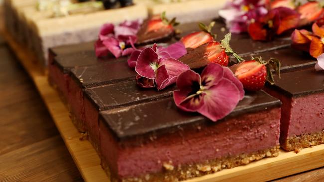 Raw chocolate and strawberry slice at Seasonal Garden Cafe in Norwood.