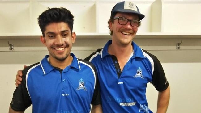 Hamza Qureshi and Nick Neagle celebrate a Royal Park Brunswick victory. VTCA Division 1 North. Picture: Supplied