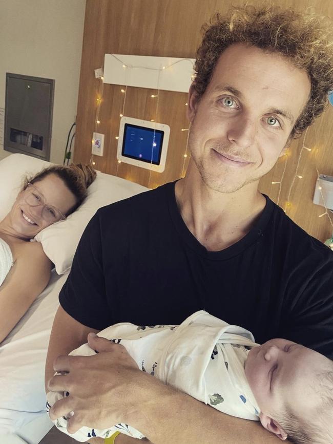 Mitch Wallis and his wife Emily with their newborn son, William. Picture: Instagram