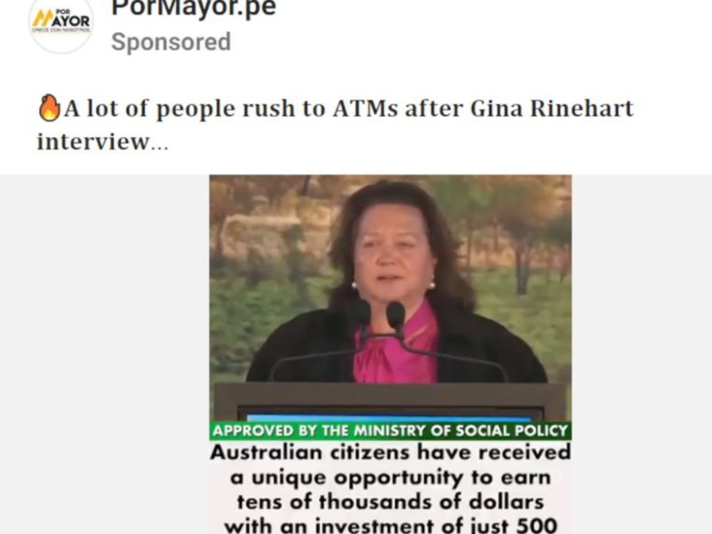 A scam impersonating Gina Rinehart.