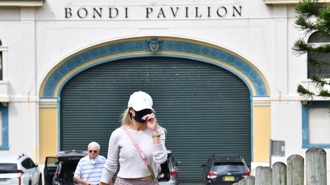 A Bondi resident leaves a COVID-19 testing clinic set up by St Vincent’s Hospital at the Bondi Pavillion. Picture: AAP