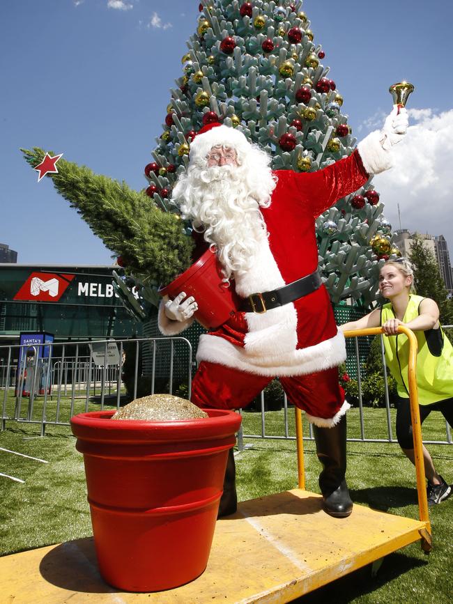 Santa is on the move at Federation Square. Picture: David Caird