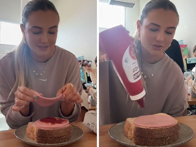 Aussie influencer sparks anger over sandwich. Picture: TikTok/@KarinaIrby