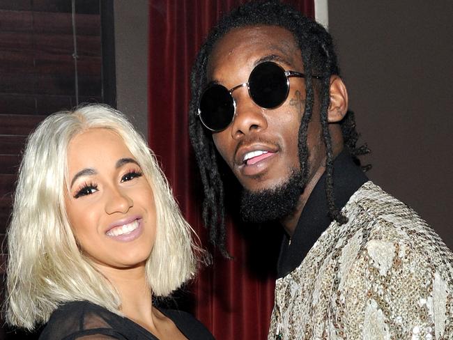 Romantic: Offset has a tattoo of his wife Cardi B’s name on his neck. Picture: Craig Barritt/Getty Images