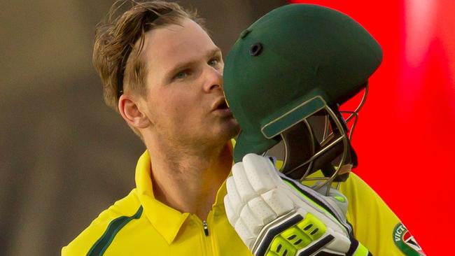 Australia's Steve Smith acknowledges the crowd after scoring a century during the third ODI.