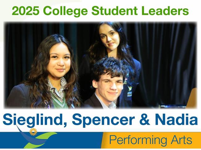 Aitken College 2025 Performing Arts Student Leadership Team:Â Sieglind, Spencer and Nadia. Picture: Facebook