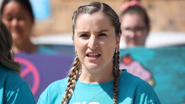 Centre Director Anne Pickels, 33, joining demands for better pay for childcare workers at Goodstart Bellbird Park. Picture: Liam Kidston