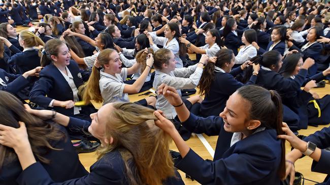 Meriden School is the highest ranked school in the inner west. Pictured during their record breaking hair braiding session in June. (AAP IMAGE / Troy Snook)