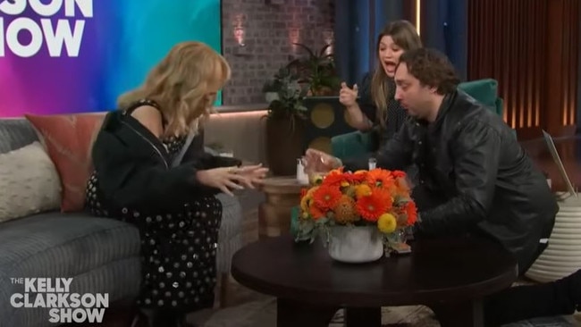 Kylie Minogue was a guest on The Kelly Clarkson Show when a producer spilt wine on her.