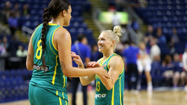 Elizabeth Cambage of Australia and Erin Phillips of Australia.