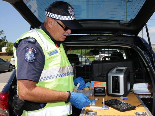 Minister announces increased ability to perform roadside drug testing.  Police, Fire and Emergency Services Minister Jo-Ann Miller joined by Police Commissioner Ian Stewart announced an increased ability for the QPS to perform roadside drug testing across the state. Senior Constable Ray Cook tests a saliva sample at the Heavy vehicle interception site, South Pine Road, BrendalePic Chris Higgins