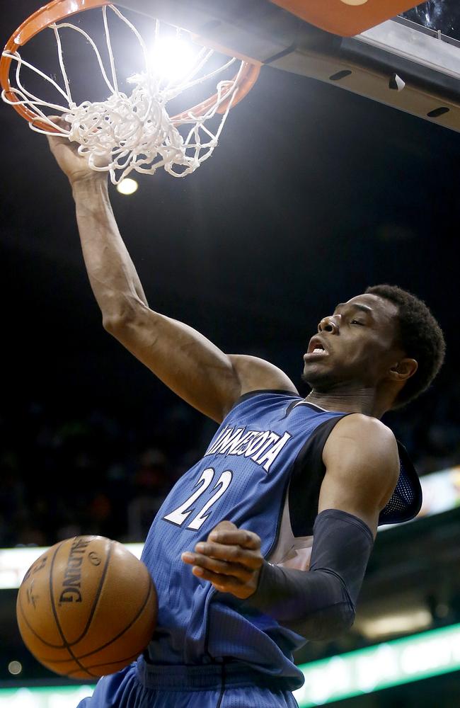 Minnesota Timberwolves forward Andrew Wiggins dunks against the Phoenix Suns.