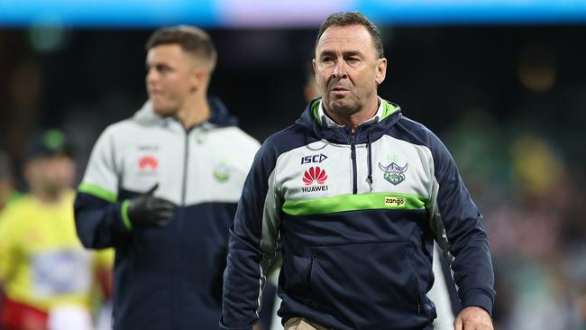 SYDNEY, AUSTRALIA - OCTOBER 09:  Raiders coach Ricky Stuart looks on during the NRL Semi Final match between the Sydney Roosters and the Canberra Raiders at the Sydney Cricket Ground on October 09, 2020 in Sydney, Australia. (Photo by Cameron Spencer/Getty Images)