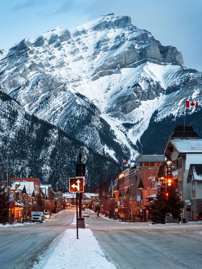 Mount Norquay towers above Banff Avenue, Banff.