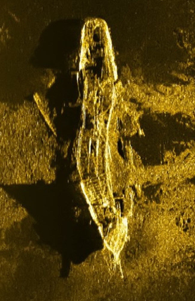 This incredible image of a suspected 19th century shipwreck was captured by MH370 search vessel Havila Harmony. Source: ATSB