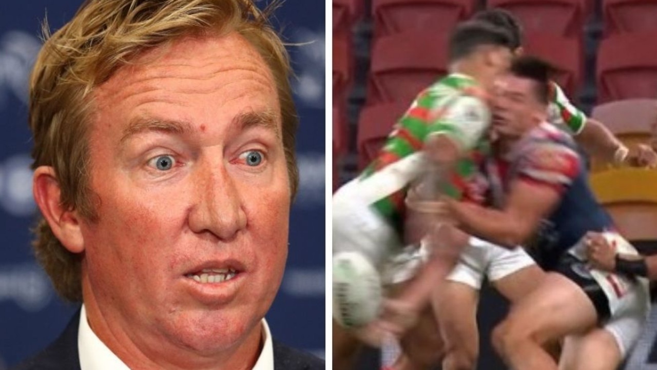 Trent Robinson let loose at the match officials after his side's loss. Image: Getty/Fox Sports