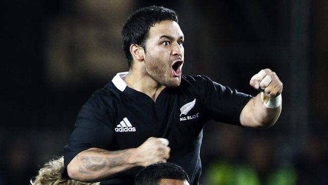 All Blacks Piri Weepu leads the team haka against the Wallabies before the start of the Bledisloe Cup at Eden Park in Auckland, 2011.