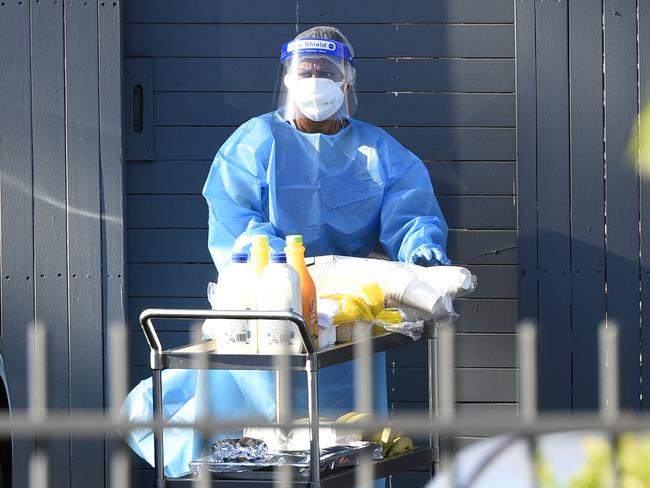 MELBOURNE, AUSTRALIA - NewsWire Photos FEBRUARY 7, 2022: Staff wearing full PPE at Twin Parks Aged Care facility at Reservoir which has had a Covid outbreak. Picture: NCA NewsWire / Andrew Henshaw
