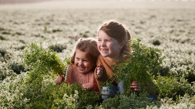 Annabelle, left, pictured with sister Georgia. Improving their daughters’ diet was inspiration for Phillipa Lawson to create The Pinnaroo Farmer brand red lentil flour. Picture: Matt Turner.