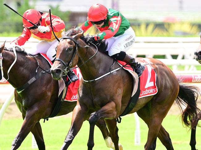 Siobhan Rutledge, the former Irish jockey, scores her first Saturday metropolitan win, when scoring on Poster Girl at Eagle Farm. Picture: Grant Peters, Trackside Photography.,