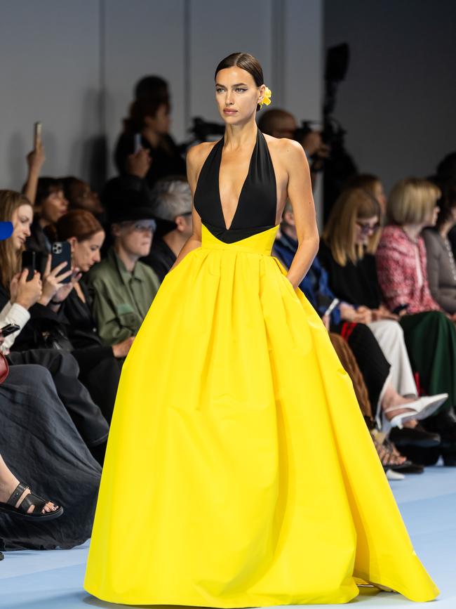 Irina Shayk walks the runway for Carolina Herrera. Picture: Gotham/WireImage