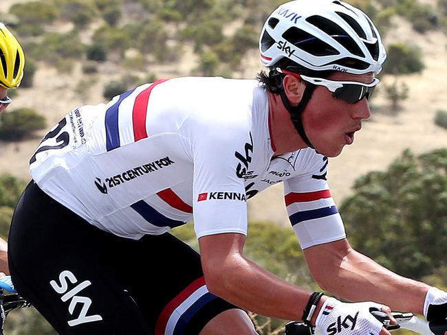 Tour Down Under Stage 4 - Glenelg to Mount Barker. The breakaway with Peter Kennaugh outfront and Jack Bobridge second wheel. Photo Sarah Reed