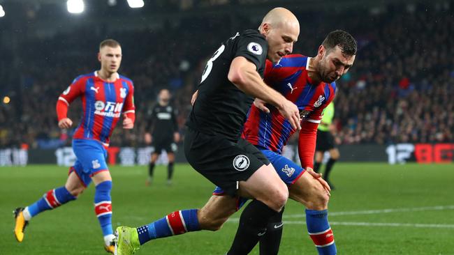 Brighton’s Aaron Mooy takes on Crystal Palace’s at Selhurst Park
