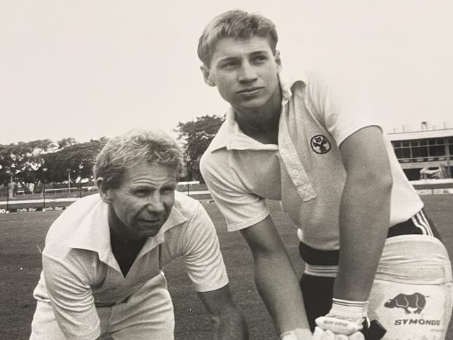 Dean Reynolds (right) practicing with father Ray Reynolds , Cricket Australia - Photo Supplied