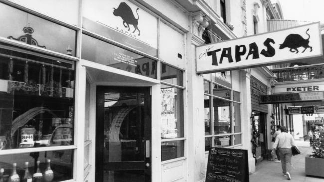 Cafe Tapas on Rundle Street in 1991. After dark, the blinds came down, the tables rolled away, the dancing began and the crowd lined down the street. Picture: Brenton Edwards