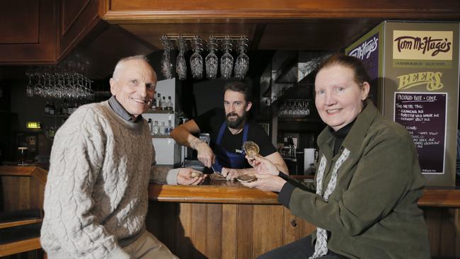 Steve Leslie and Yvonne Young of The Oyster Province with Tom McHugo's chef Tom Westcott. Picture: PATRICK GEE