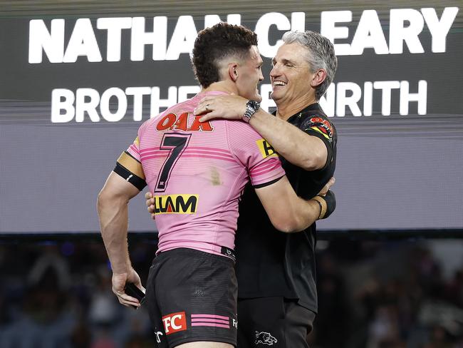 ‘It’s made our relationship stronger’ ... Nathan and Ivan Cleary celebrate after the Panthers won the 2024 NRL Grand Final match against the Melbourne Storm.