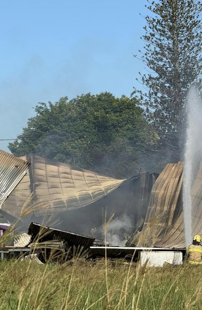 A charity op-shop's storage shed has gone up in flames in an overnight fire. Picture: Bayside Transformations