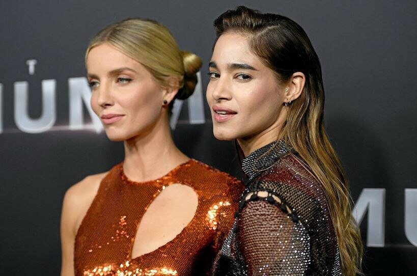 Annabelle Wallis and Sofia Boutella arrive at the Australian premiere of The Mummy, in Sydney, Monday, May 22, 2017.. Picture: Dan Himbrechts